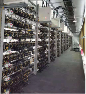 Aisle through a mining hardware installation